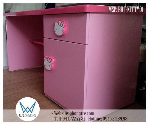 Bàn học sinh thẳng tay nắm Mèo Hello Kitty MSP: BHT-KITTY.01 làm theo kích thước  dành cho học sinh tiểu học