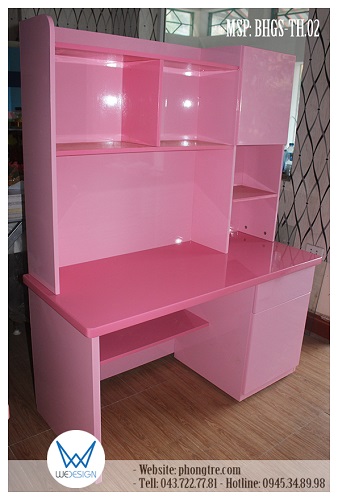 Bàn học tiểu học liền giá sách BHGS-TH.02 màu hồng