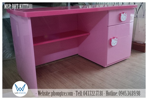 Bàn học màu hồng có tay nắm Mèo Kitty dễ thương