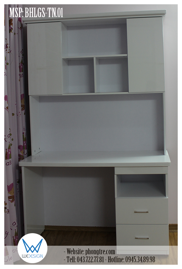 Bàn học liền giá sách MSP: BHLGS-TN.01 màu trắng dành cho Teens