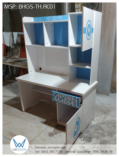 Bàn học tiểu học liền giá sách chủ đề Đội trưởng Mỹ BHGS-TH.AC01 thiết kế 5 công năng tiện ích cho bé học tập hiệu quả hơn