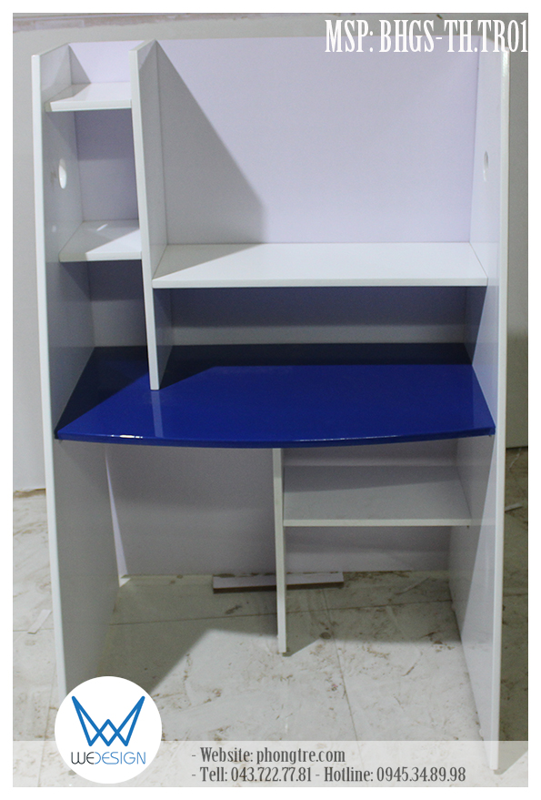 Bàn học sinh tiểu học liền giá sách MSP: BHGS-TH.TR01, góc chụp từ đằng trước
