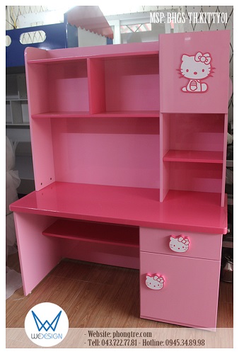 Bàn học sinh tiểu học liền giá sách Hello Kitty MSP: BHGS-TH.KITTY01