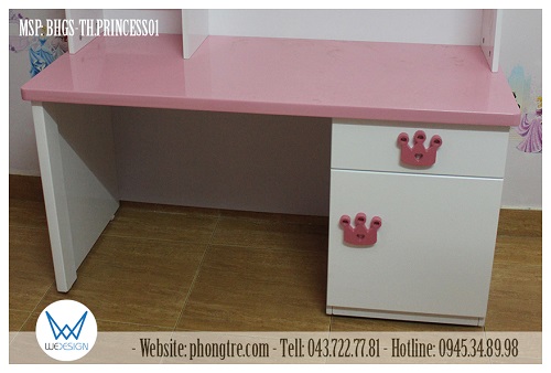 Phần bàn học được làm sâu 50cm, rộng 1m2 có tủ đồ 1 ngăn kéo - 1 cánh dưới mặt bàn