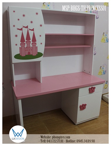 Bàn học liền giá sách trang trí lâu đài công chúa trái tim MSP: BHGS-TH.PRINCESS01