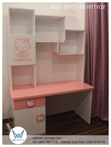 Bàn học tiểu học liền giá sách Hello Kitty BHGS-TH.KITTY02