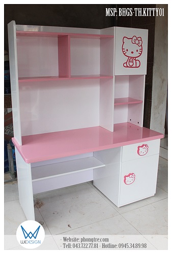 Bàn học Hello Kitty BHGS-TH.KITTY01 màu trắng - hồng