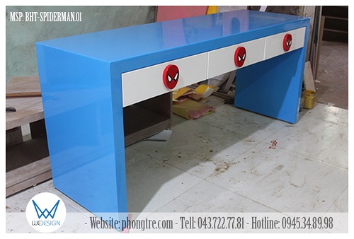 Bàn học đôi dành cho 2 bé trai trang trí Spiderman MSP: BHT-SPIDERMAN.01