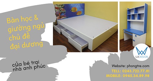 Bàn học và giường ngủ chủ đề đại dương nhà anh Phúc