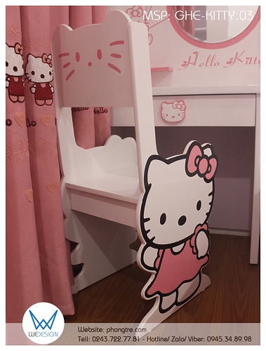 Ghế Hello Kitty giơ tay chào mix cùng bàn trang điểm Hello Kitty cầm chùm bóng bay lơ lửng BTD-KITTY.02