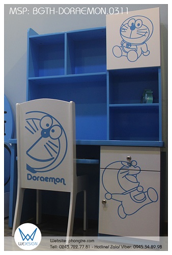 Bộ bàn ghế tiểu học Doraemon có giá sách BGTH-DORAEMON.0311