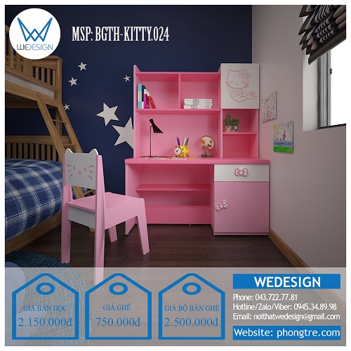 Bộ bàn ghế học sinh tiểu học Hello Kitty BGTH-KITTY.024