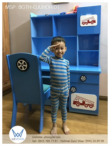 Bộ bàn ghế tiểu học trang trí ô tô cứu hỏa BGTH-CUUHOA.01