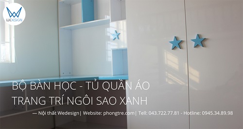 Bộ bàn học góc - tủ áo trang trí ngôi sao xanh