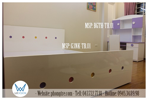 Bộ giường ngăn kéo - bàn ghế tiểu học trang trí hình tròn của bé Anh
