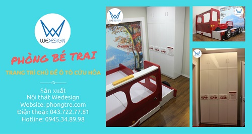 Bộ giường - tủ phòng ngủ bé trai chủ đề ô tô cứu hỏa
