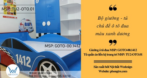 Bộ giường - tủ phòng ngủ bé trai chủ đề ô tô đua