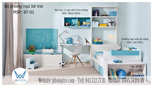 Bộ phòng bé trai thiết kế đa năng tiện ích BT-01