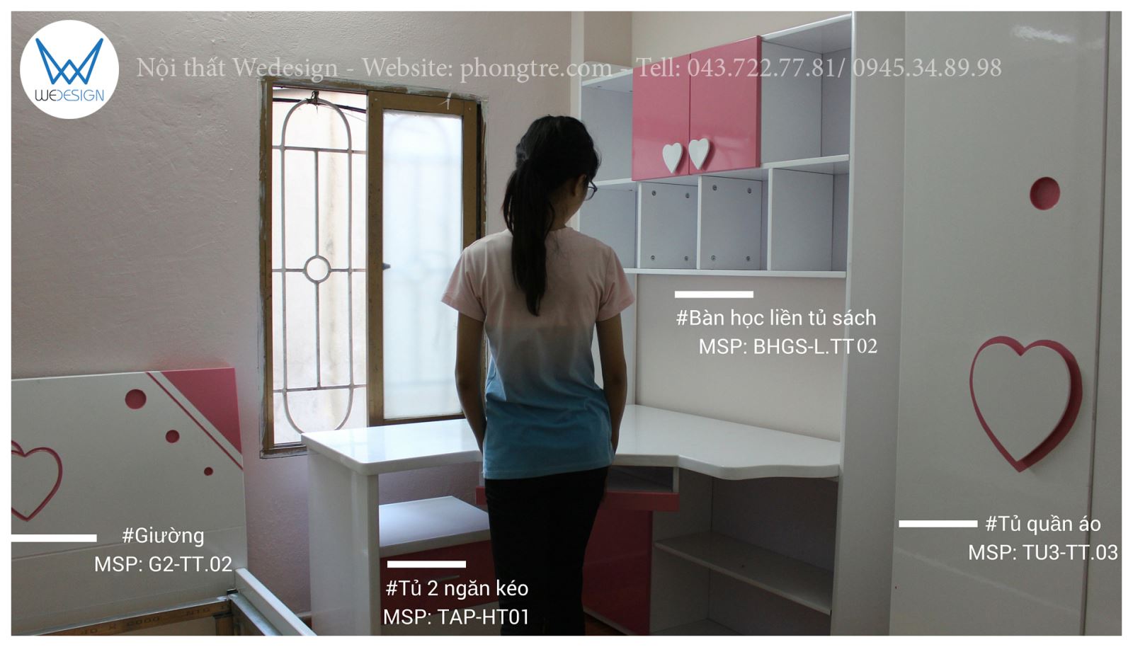 Bộ nội thất phòng ngủ Teens trang trí trái tim