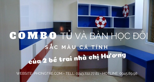 Bộ tủ và bàn học đôi sắc màu cá tính của 2 bé trai