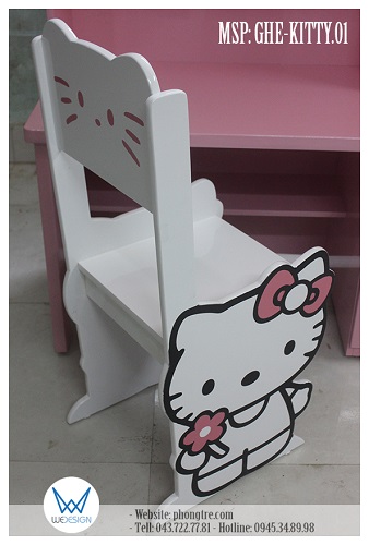 Ghế học sinh tiểu học Hello Kitty đeo nơ tay cầm hoa xinh MSP: GHE-KITTY.01