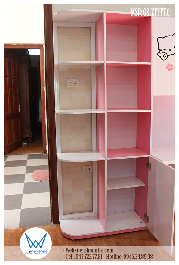 Giá kệ sách Mèo Kitty có 1 phần hậu khung sắt