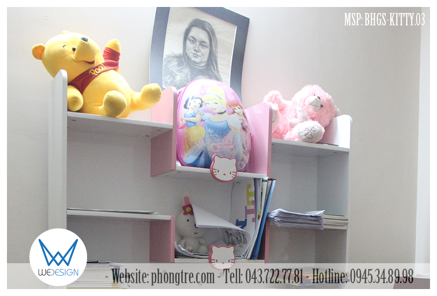 Bàn học Mèo Hello Kitty liền giá sách MSP: BHGS-KITTY.03