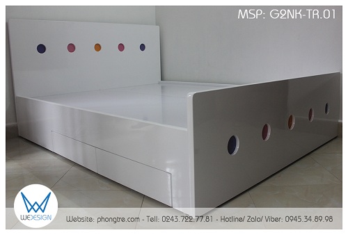 Giường 2 ngăn kéo trang trí hình tròn G2NK-TR.01