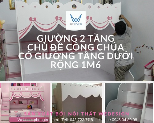 Video giường 2 tầng công chúa có giường tầng dưới rộng 1m6