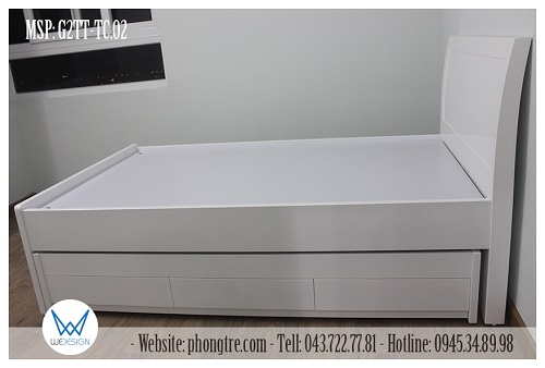 Giường tầng thấp MSP: G2TT-TC.02 có đầu cao dáng cong tạo sự thoải mái khi ngồi tựa lưng