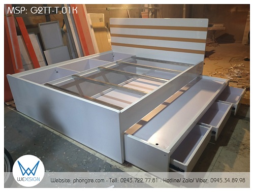Giường tầng dưới sử dụng dát phản MDF kích thước 1m2x1m9