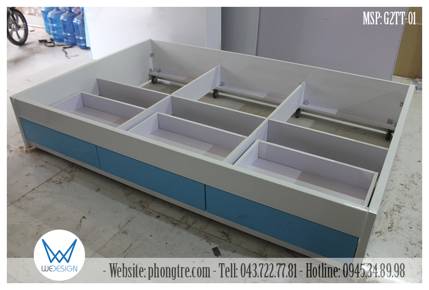 Giường tầng dưới có 3 ngăn kéo để đồ tiện dụng