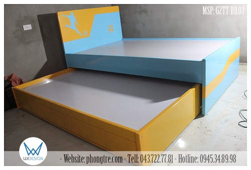 Giường 2 tầng thấp chủ đề bóng đá MSP: G2TT-03 sắc màu màu vàng và xanh da trời