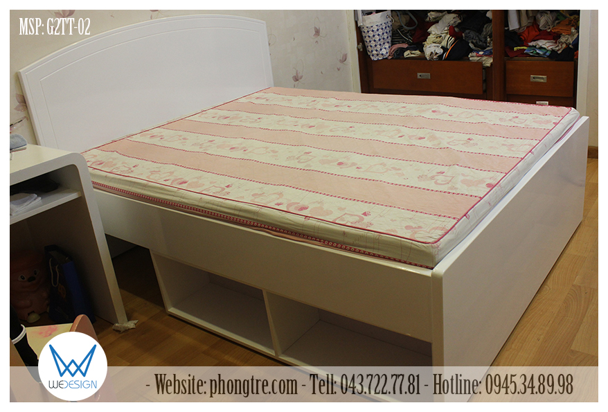 Giường tầng thấp MSP: G2TT-02 có hộc dựng sách dưới gầm giường 