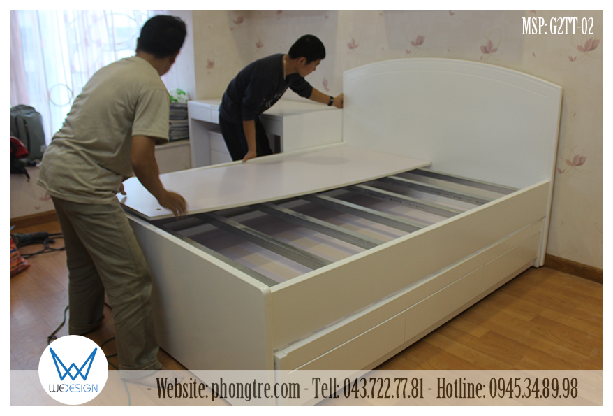 Giường tầng trên sử dung thang bằng thanh kẽm hộp, kích thước hộp 40x40mm, dày 1.2 ly, số lượng 7 cây