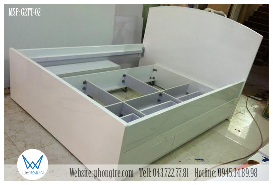Giường tầng dưới có thang giường kiểu đan xương gỗ MDF