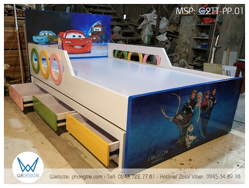 Giường tầng thấp G2TT-PP.01 trang trí với các màu sắc cho cả bé gái và bé trai