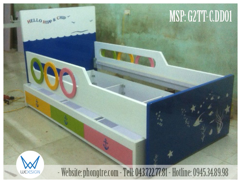 View kết cấu giường tầng thấp có thành chắn và 3 ngăn kéo MSP: G2TT-C.DD01