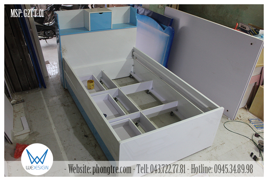 Giường tầng thấp 3 ngăn kéo và tủ hộc đầu giường
