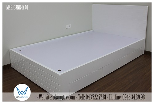 Giường ngủ 3 ngăn kéo soi kẻ ngang màu trắng G3NK-K.01