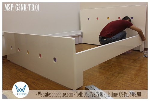 Khung giường 3 ngăn kéo màu trắng trang trí hình tròn sắc màu MSP: G3NK-TR.01