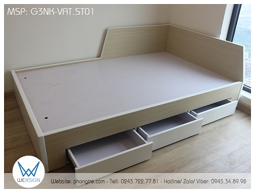 3 ngăn kéo sử dụng ray bi 3 tầng để có thể kéo toàn bộ phần hộc ngăn kéo ra khi cần lấy đồ và sắp xếp đồ trong ngăn kéo
