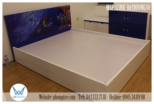 Giường 3 ngăn kéo chủ đề đại dương xanh MSP: G3NK-DAIDUONG.01 có 3 ngăn kéo bên thành giường
