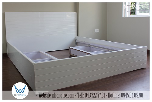 4 ngăn kéo được làm thành 2 hộp 2 ngăn kéo độc lập bắt vào khung giường