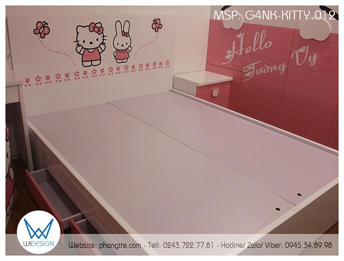 Giường sử dụng dát phản, làm bằng tấm MDF, tráng melamine 2 mặt, có khoan lỗ nhấc dát