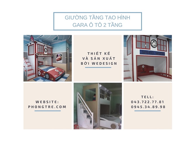 Giường tầng tạo hình gara ô tô 2 tầng