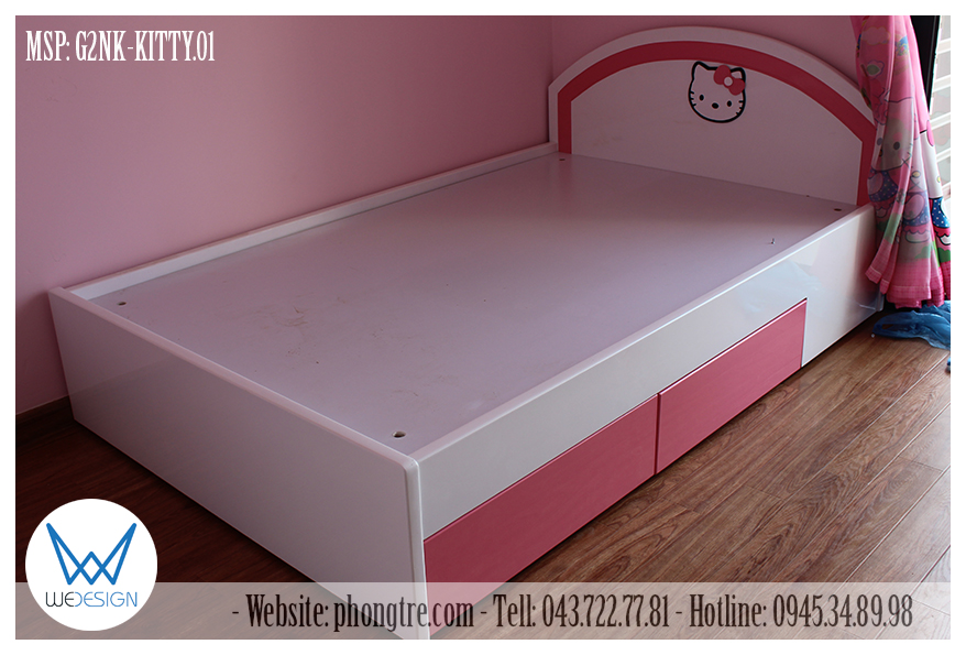 Giường Kitty có 2 ngăn kéo MSP: G2NK-KITTY.01 rộng 1m2