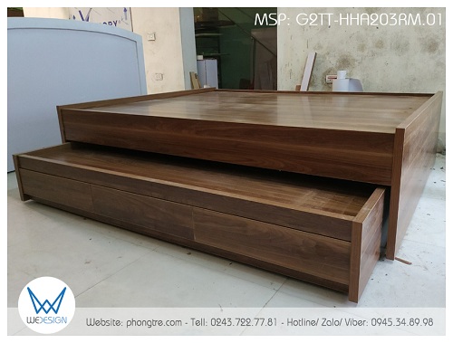 Giường hộp 2 tầng thấp 1m6 vân gỗ tự nhiên HHA203RM