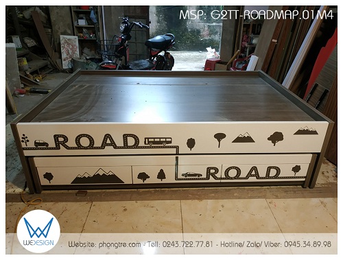 Giường hộp 2 tầng thấp G2TT-ROADMAP.01 thiết kế sử dụng cho 3 người vậy nên có thể đón Ông Bà hay trong trường hợp các bé đến chơi cùngđến chơi ngủ lại 