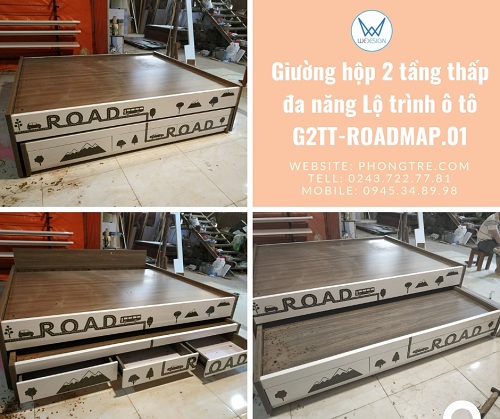 Giường hộp 2 tầng thấp đa năng trang trí Road Map - Lộ trình ô tô G2TT-ROADMAP.01